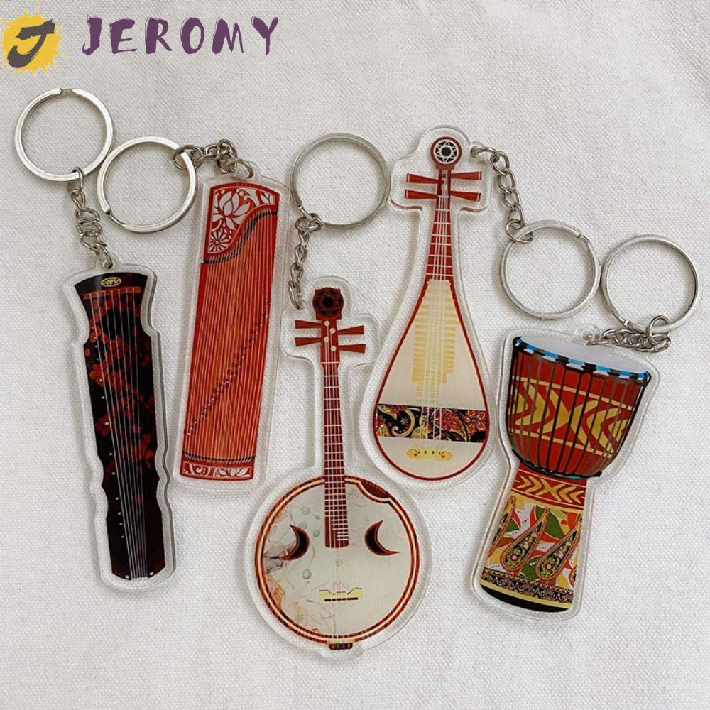 JEROMY กีตาร์พวงกุญแจอะคริลิค, Ukulele VIOLIN กีตาร์จี้,เครื่องมือ Key Chain Cello Djembe แซ็กโซโฟนก