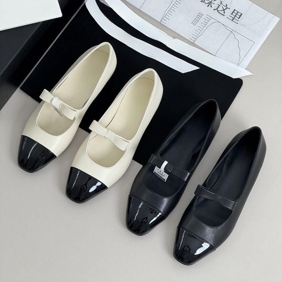 JMP8 Ch**el Flat Slip-On Mary Jane Shoes Genuine Leather Shallow Color-Block Women's Single Shoes
