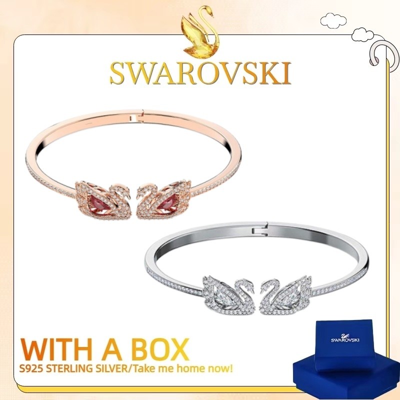 สร้อยข้อมือสวารอฟสกี้ Dancing Swan 925 สลบร้อย_moissanite แบบเรียบ ของขวัญคริสต์มาสสำหรับเธอ