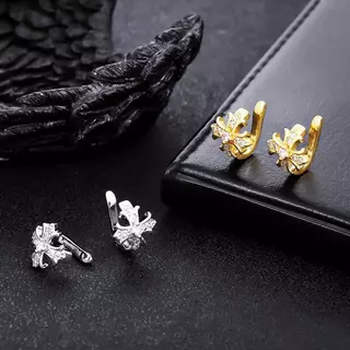 ต่างหูคลิปบน Zircon Cross & Iris สำหรับทั้งผู้ชายและผู้หญิง ไม่ต้องเจาะหู สไตล์หรูหราตามเทรนด์