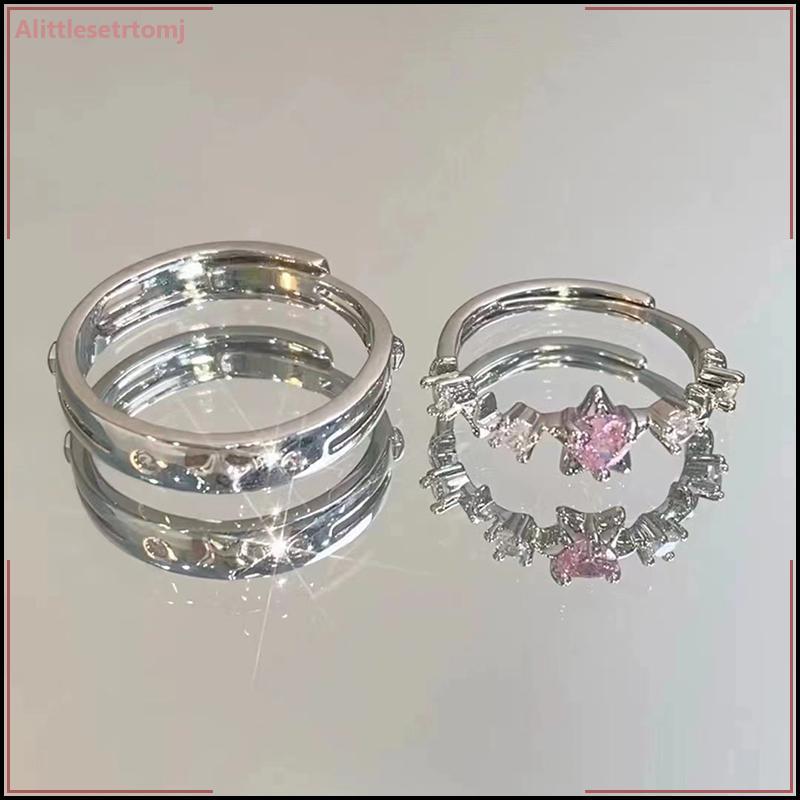 Alittlesetrtomjแฟชั่นZircon Starแหวนคู่สําหรับผู้หญิงผู้ชายSimple Index Fingerแหวนเปิดปรับแหวนอเนกปร
