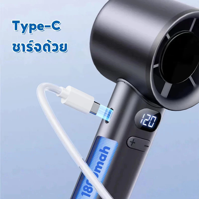 พัดลมพกพา พัดลมเล็ก ความเร็ว 120 ระดับ ชาร์จ USB พัดลมพกพา ปรับได้ Mini Fan Digital Display thumbnail 4