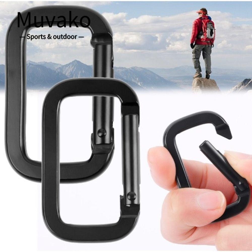 MUVAKO คาราบิเนอร์โลหะผสมอลูมิเนียม ตะขอพวงกุญแจสี่เหลี่ยมสีดำ ล็อคด้านข้างป้องกันการขโมย
