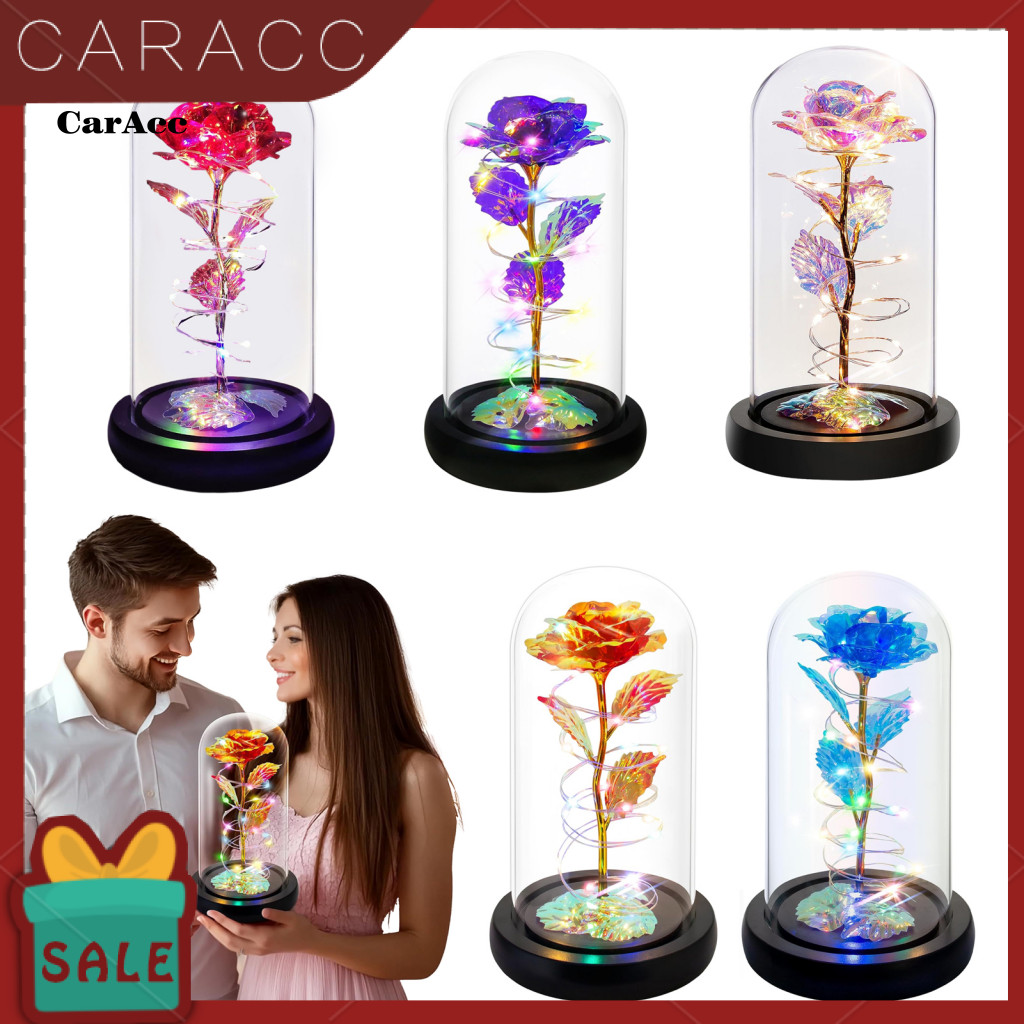 <CarAcc>Eternal Rose Rainbow Rose Dome Eternal Rose Dome พร้อมไฟ Led – ดอกไม้ประดิษฐ์สําหรับแม่ภรรยา
