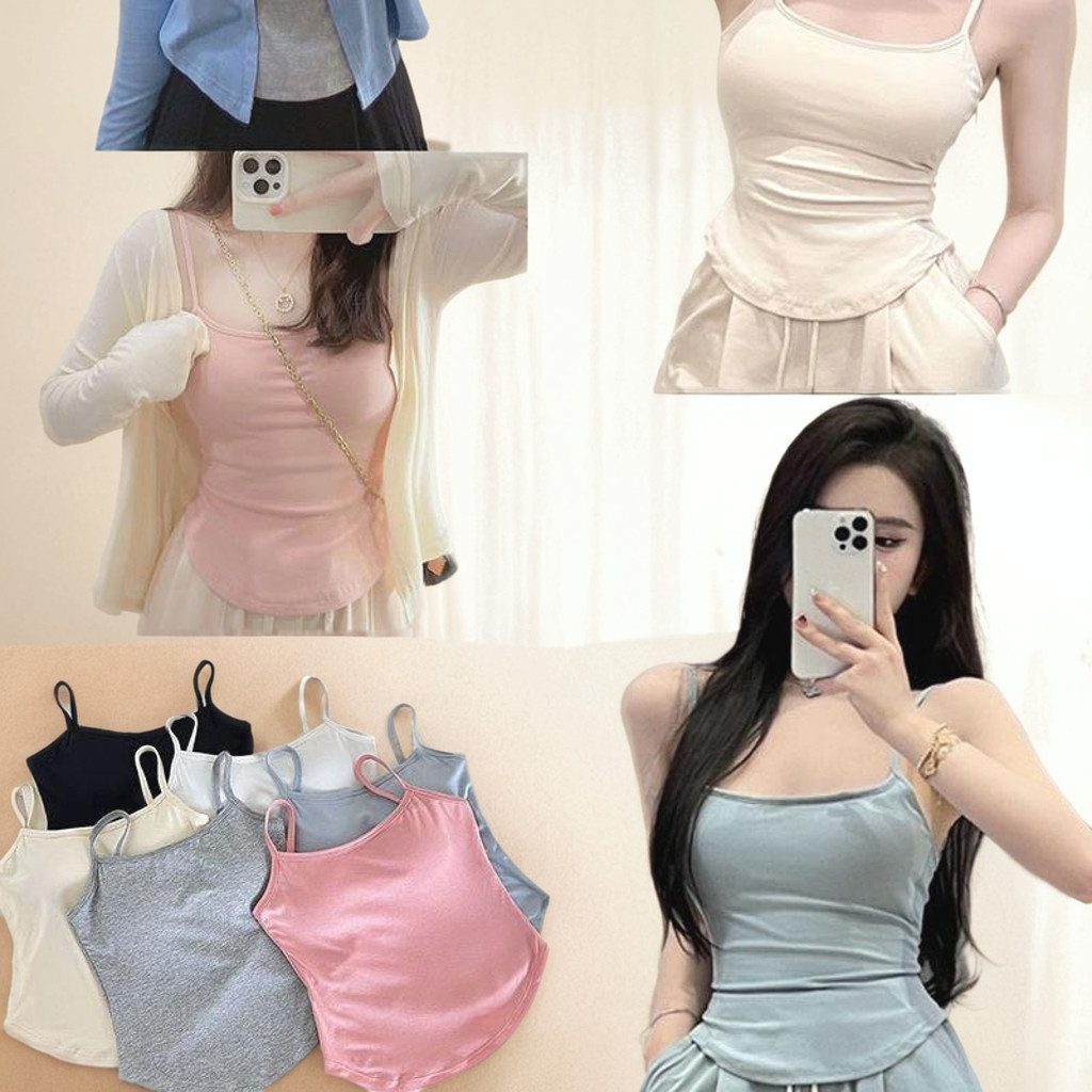 เสื้อสายเดี่ยวสีพื้น ชายเว้า มีบราในตัว ใส่สบาย ทรงสวย รุ่น TZH66019