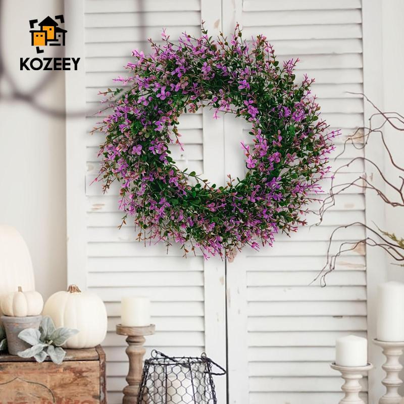 KOZEEY ลาเวนเดอร์พวงหรีดสําหรับประตูด้านหน้าทําความสะอาดง่ายประดิษฐ์ Farmhouse พวงหรีดฤดูใบไม้ผลิสํา