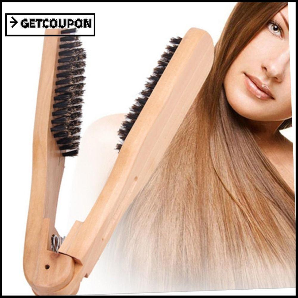 GETCOUPON หวียืดผมไม้หนีบรูปตัววี แปรงคู่ เครื่องมือหนีบผมตรงมืออาชีพ สําหรับผู้หญิง