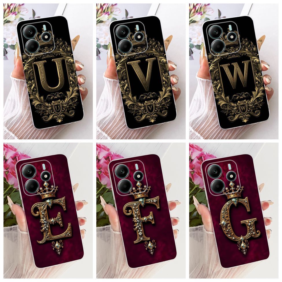 Global Cover สําหรับ Redmi หมายเหตุ 14 5G กรณีโปร่งใสหรูหรา Crown AZ ตัวอักษร 2D รูปแบบแบนนุ่มเคสโทร