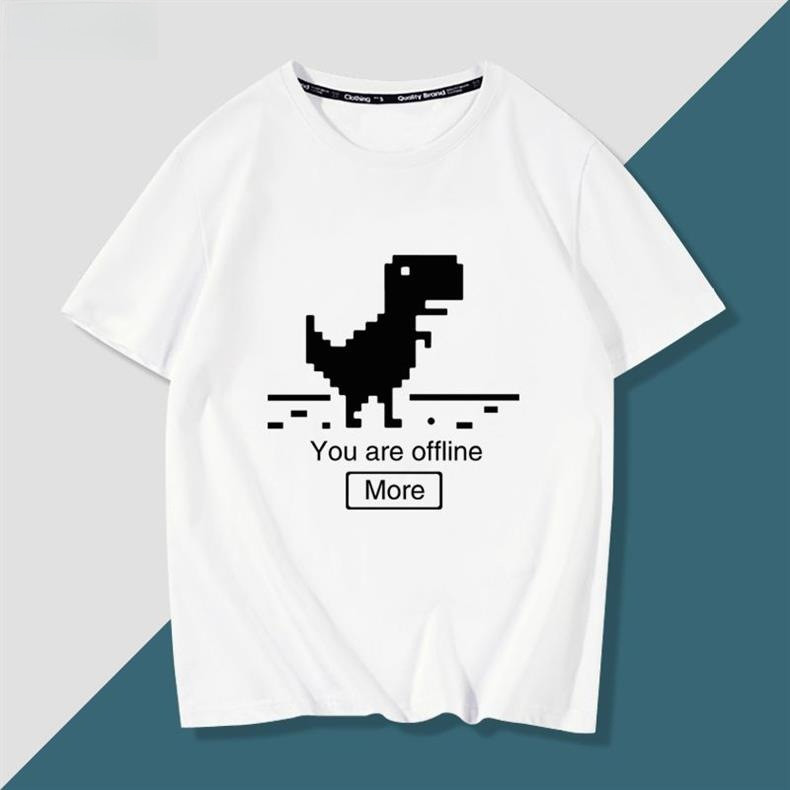 เสื้อยืดแขนสั้นสีขาวสไตล์ STREET แฟชั่น พิมพ์โลโก้ Java และ Facebook