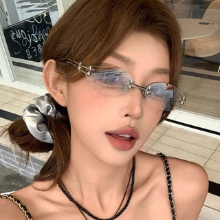 แว่นกันแดดแบบกรอบโล่ง Y2K Star Metal Feet Frameless Trim Frame