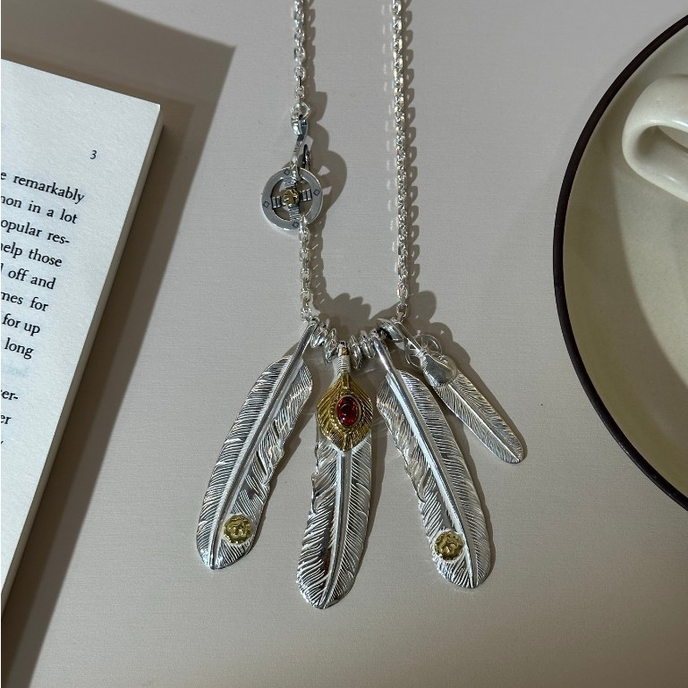 GORO'S s925 Sterling Silver Seiko Feather Necklace Pendant
