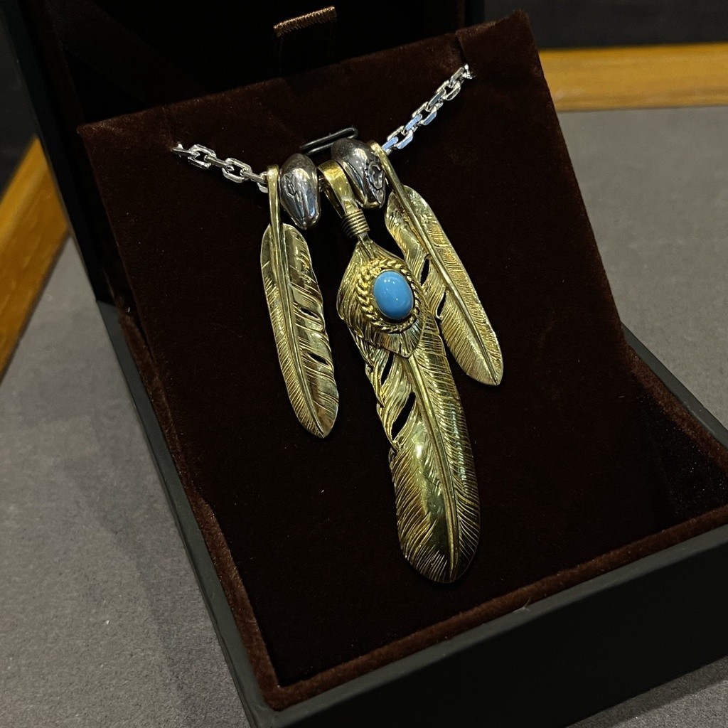 GORO'S s925 Sterling Silver Seiko Turquoise Feather Necklace Pendant