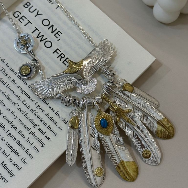 GORO'S s925 Sterling Silver Seiko Eagle Feather Necklace Pendant