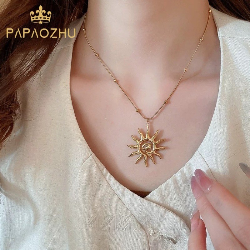 PAPAOZHU จี้Sunคลาสสิก สร้อยคอChokerทอง14K สำหรับผู้หญิงและผู้ชาย เครื่องประดับของขวัญ
