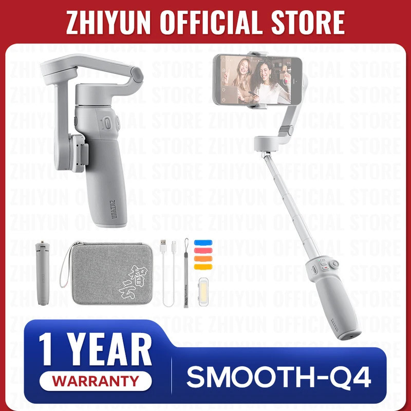 จิมบอลสมาร์ทโฟน ZHIYUN Official Smooth Q4 แบบ 3 แกน สำหรับ iPhone 15 pro max/HUAWEI/Samsung