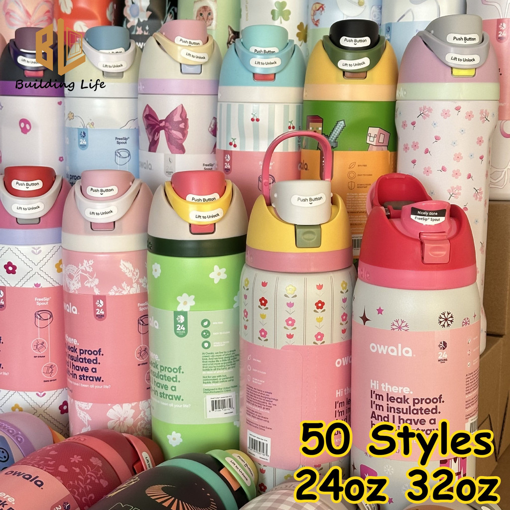 Owala FreeSip รูปแบบ 50 Tumbler สีใหม่ 24oz & 32oz สแตนเลสแบบพกพากีฬากาต้มน้ํา Thermos ถ้วย pxa7 &