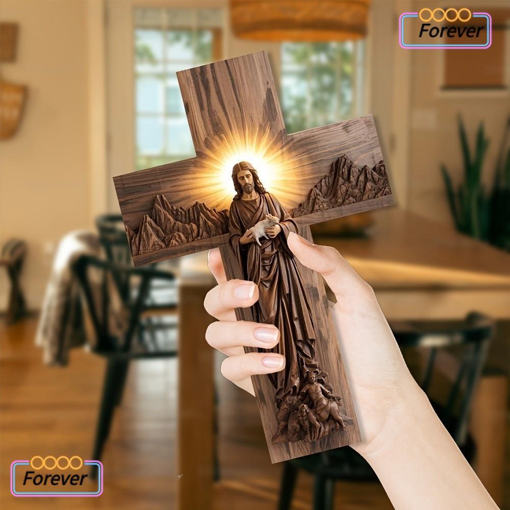 FOREVER Cross Wall Decor, แรงบันดาลใจ 12 x 8 นิ้ว Christians Cross Sign, Vintage ไม้ 2D Faith Love B