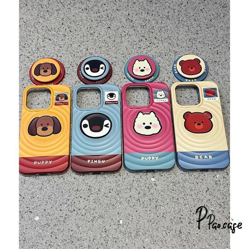 สำหรับ IPhone 11 15 13 14 16 12 Pro Max 16 14 15 Plus X XR XS Max การ์ตูนเพนกวินลูกสุนัขหมีน่ารักคลื่นแม่เหล็กดึงดูด