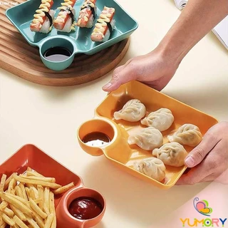 Yumory 1 ชิ้น จานพลาสติก จานพร้อมที่ใส่น้ำจิ้ม ใส่ขนม ใส่เกี๊ยว Plastic plate