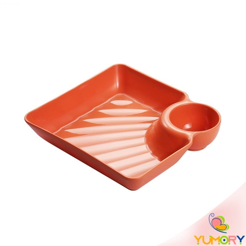 Yumory 1 ชิ้น จานพลาสติก จานพร้อมที่ใส่น้ำจิ้ม ใส่ขนม ใส่เกี๊ยว Plastic plate - รูปที่ 7