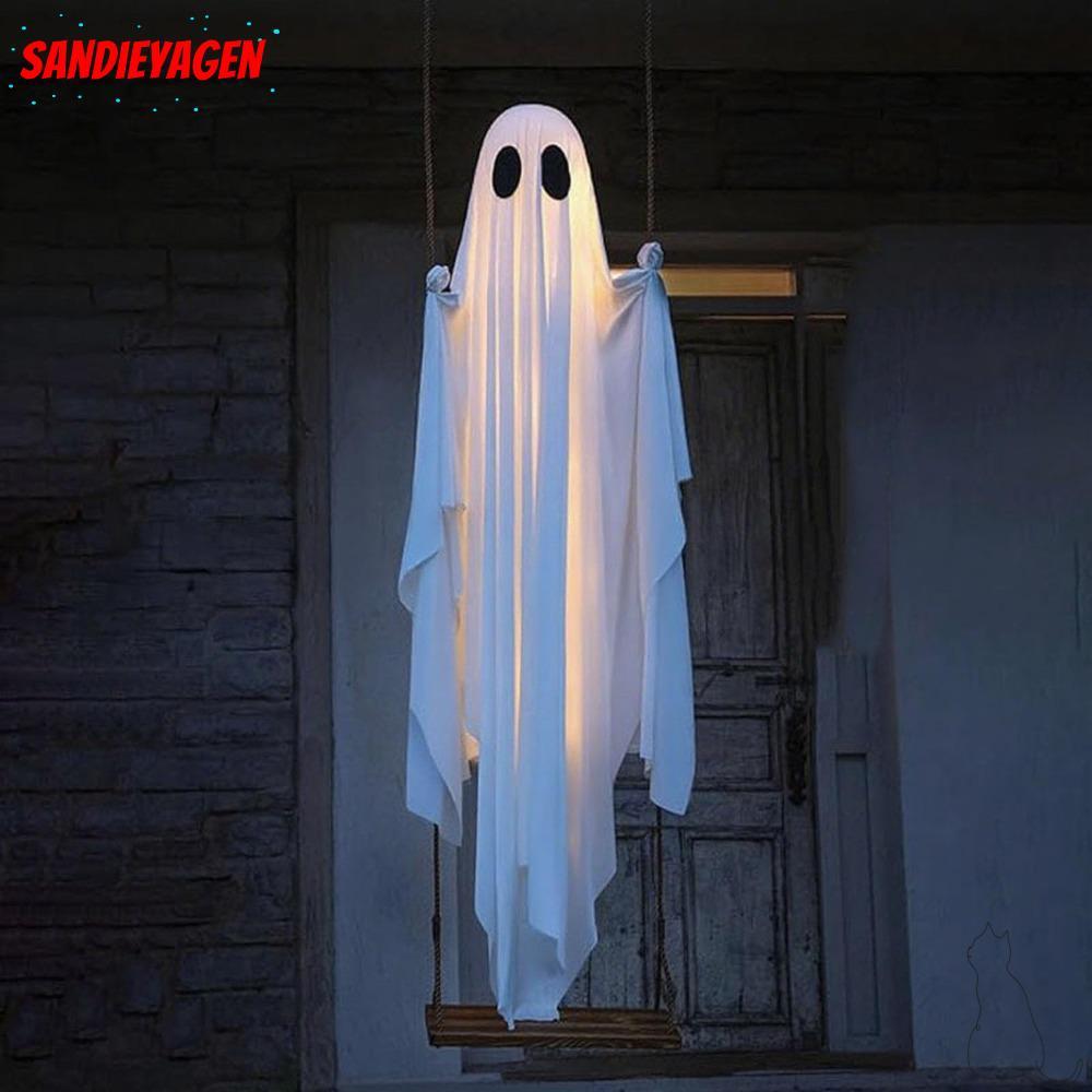 SANDIEYEAN Spooky Ghosts Swing, ปรับความสูงระยะไกลฮาโลวีนแขวน Ghost Swing, ทนทานพร้อมไฟ String 5.9FT