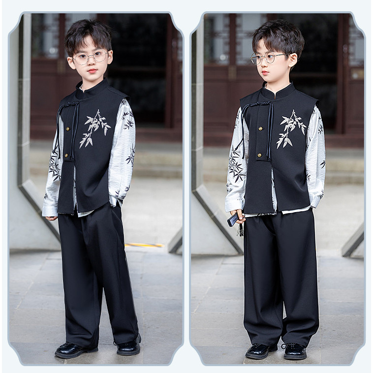 สไตล์ใหม่พร้อมสต็อกจัดส่งที่รวดเร็ว เด็ก ฮันฟู ใหม่สไตล์จีนสูทฤดูร้อนสไตล์ใหม่สไตล์จีนปักเสื้อกั๊ก กลิ่นฉุน ชุดเด็กโฮสต์ แคทวอล์ค ประสิทธิภาพเครื่องแต่งกาย สูง-จบ ส02