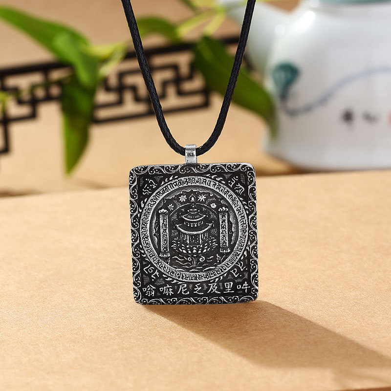 หัวใจพระสูตรเงินเหรียญเงินบริสุทธิ์999ย้อนยุคแข็งสแควร์แบรนด์ผู้ชายผู้หญิงสไตล์ชาติพันธุ์สันติภาพจี้