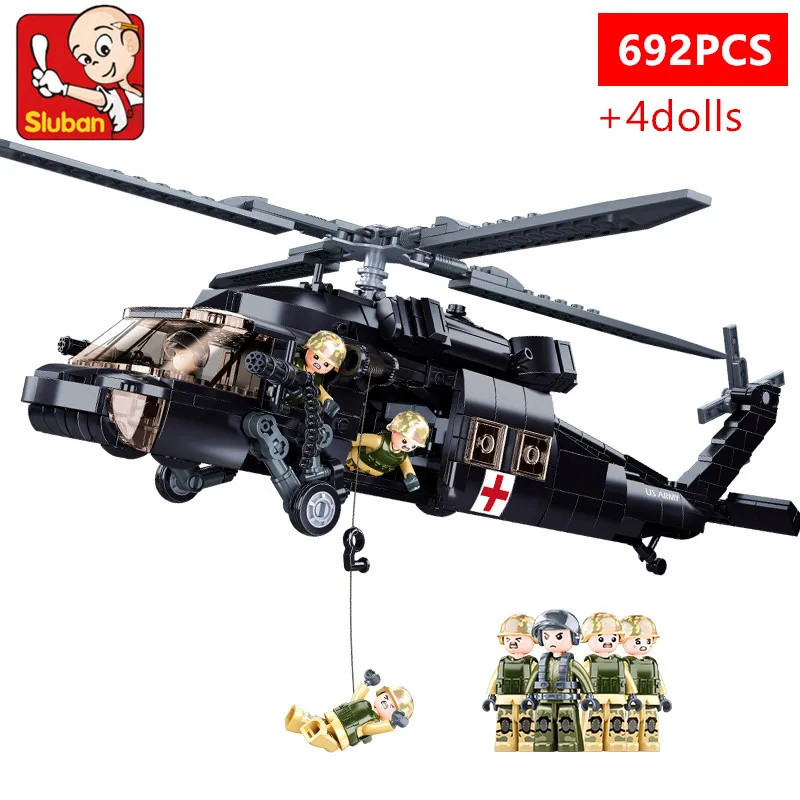 692PCS ทหาร UH-60L Medical Rescue เครื่องบินอาคารบล็อก Black Hawk เฮลิคอปเตอร์รุ่นอิฐของเล่นเด็ก
