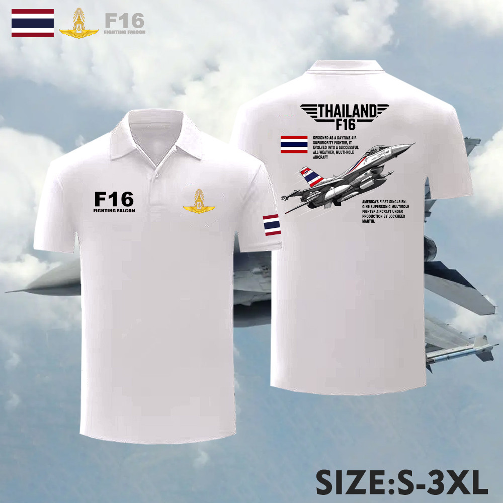 เสื้อโปโล F-16 พิมพ์เครื่องบินขับไล่ F-16 Peace Thailandผ้าฝ้ายสวมใส่สบาย S-3XL Unisex "F-16 FIGHTIN
