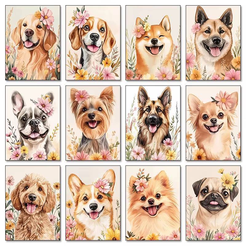Corgi Golden Retriever Pug สัตว์เลี้ยงโปสเตอร์สุนัขสัตว์ไม่มีกรอบผ้าใบภาพวาดสําหรับตกแต่งบ้าน
