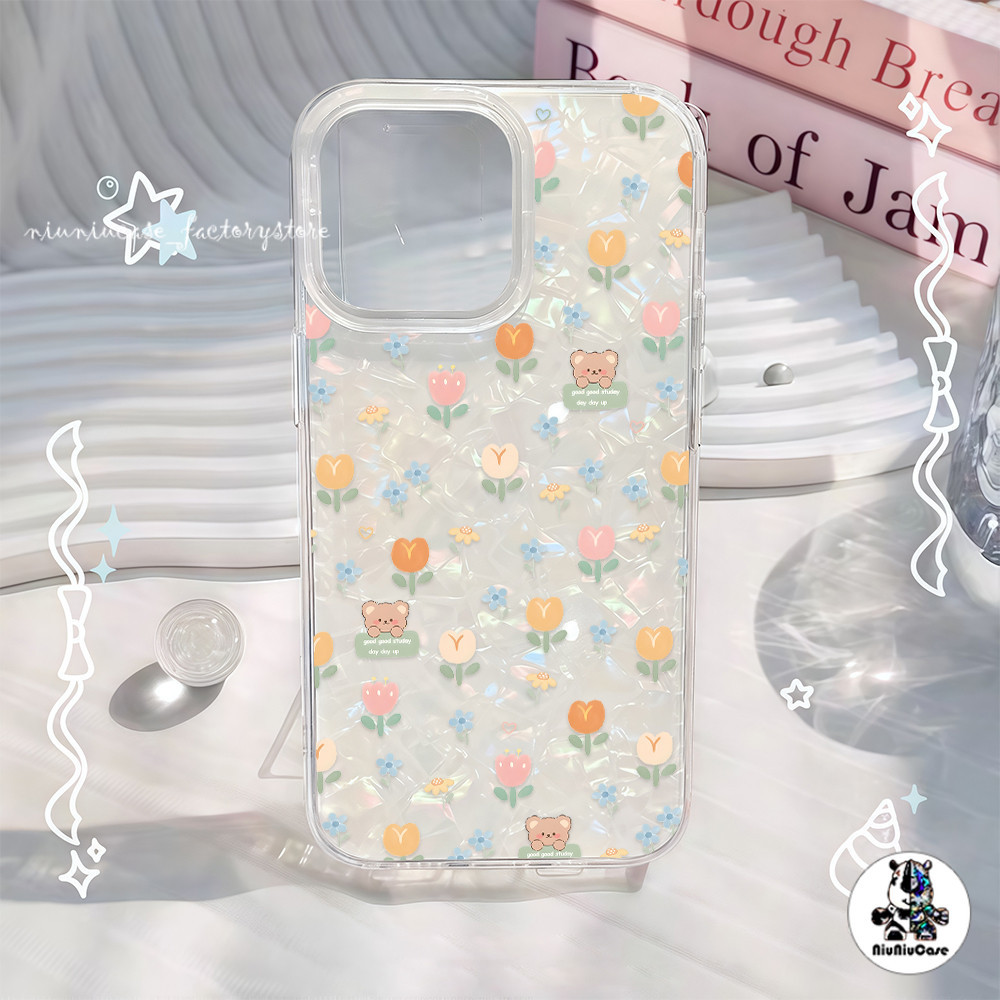 สำหรับ เคสไอโฟน17 เคส ดอกทิวลิป ลายเปลือกหอย For IPhone 13 16 14 12 11 15 17 Pro Max XR XS X 7 8 16 15 Plus เคสไอโฟนสวยๆ