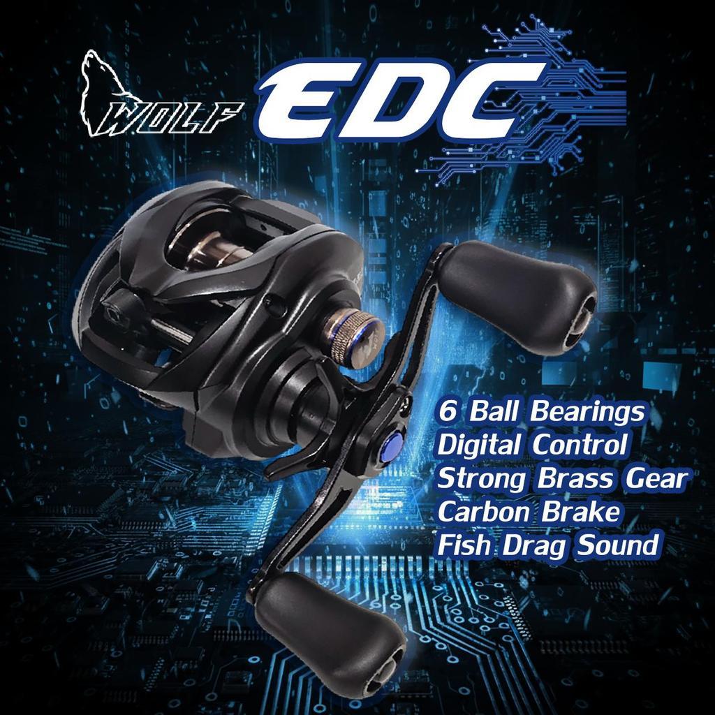 รอกตกปลา WOLF EDC เฟืองทองเหลือง ระบบ Digital Control คลิ๊กเสียงปลาลาก ตกปลา รอกหยดน้ำ รอกเบท