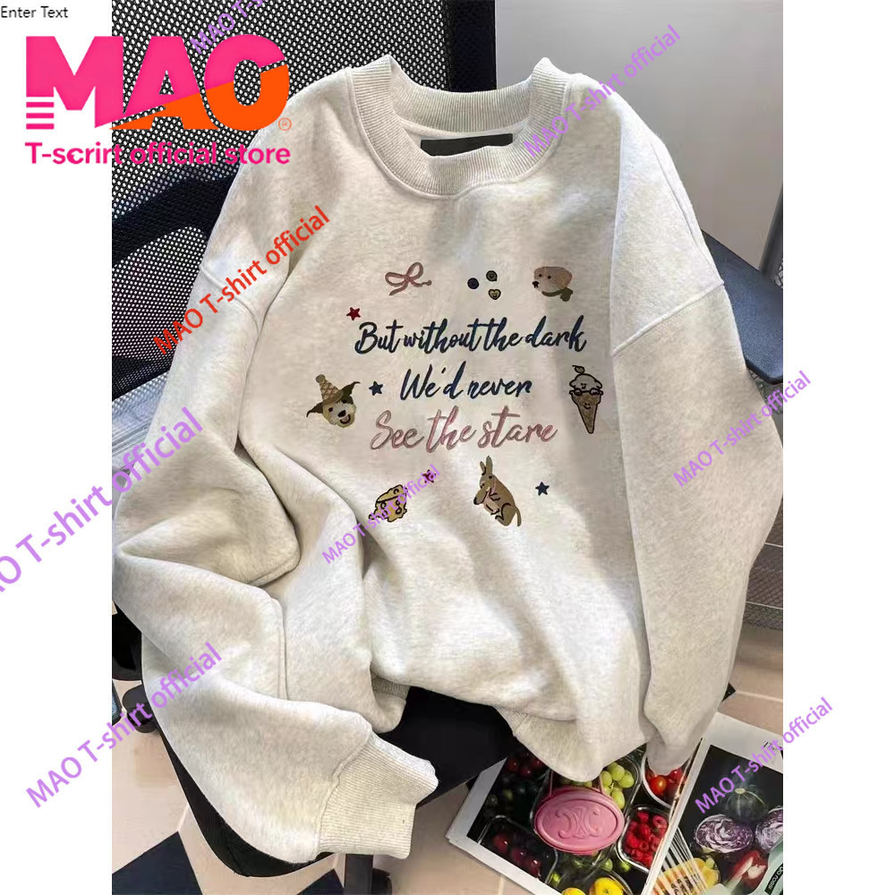 COD✅ (จัดส่งในกรุงเทพฯ) MAO Shop  หมาเฉพาะกลุ่มเย็บปักถักร้อย Hoodless เสื้อกันหนาวหลวมพอดีวินเทจน่ารักด้านบน - รูปที่ 6