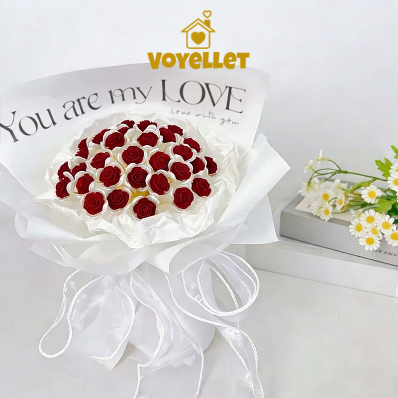 ของขวัญวันวาเลนไทน์ DIY กุหลาบมุกเทียมพร้อมชุดทำ LED ชุดงานฝีมือช่อกุหลาบแดง 52 ดอกVoyellet - รูปที่ 6