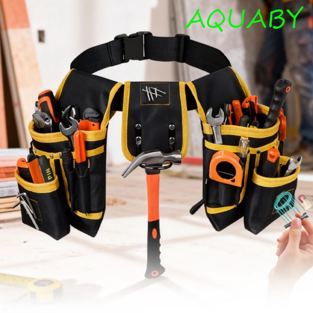 AQUABY เครื่องมือสําหรับงานหนัก, กระเป๋าแบบถอดได้ก่อสร้างที่ทนทาน, เข็มขัดเครื่องมือแม่เหล็ก, ระบบหลายกระเป๋า 26-Strap Design Magnetic Tool Holder กระเป๋าคาดเอวที่ถอดออกได้