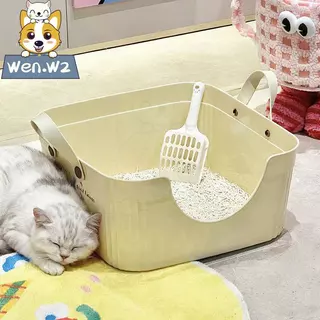 wen.W2 กระบะทรายแมวทรงเปิดขอบสูง กันทรายกระเด็นดีมาก! แบบมีฝาครอบ พร้อมที่ตักและหูหิ้ว