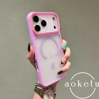 หน้าต่างขนาดใหญ่ตัดกันวงกลมเคสโทรศัพท์แม่เหล็กฝ้าเหมาะสําหรับ ไอโฟน 11 12 13 14 15 16 17 มือโปร สูงสุด กึ่งโปร่งใสรวมทุกอย่างฝาครอบป้องกันการตก