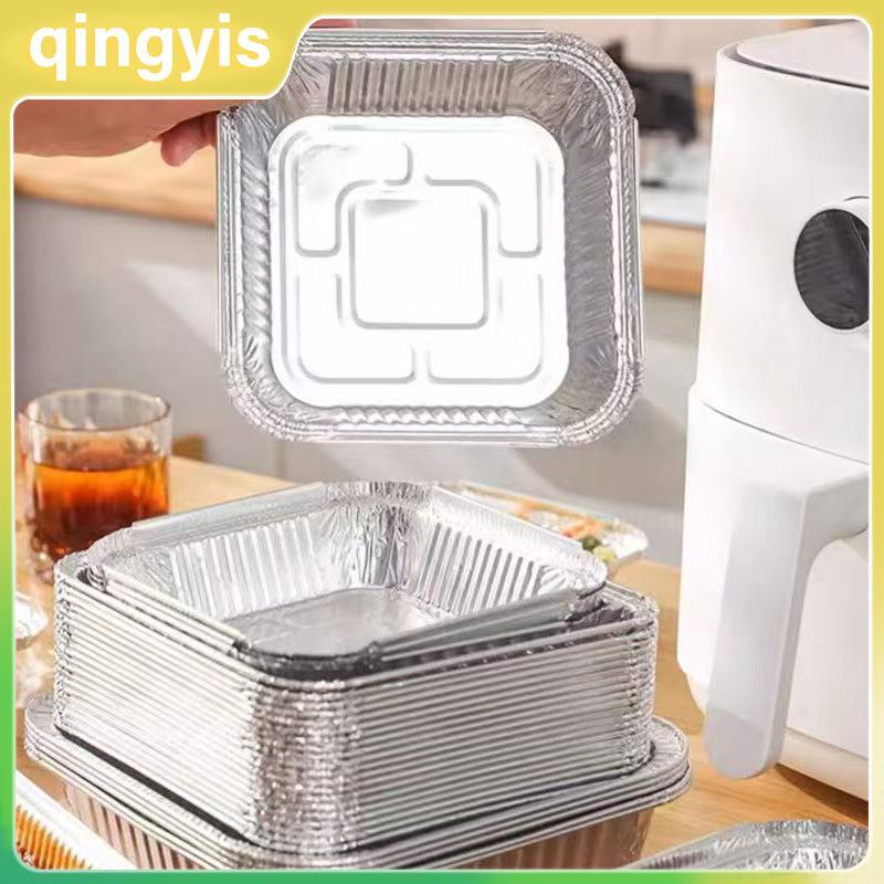 [qingyis] 10 ชิ้น 20 ซม.Air Fryer กระทะอลูมิเนียมฟอยล์ภาชนะบรรจุอาหารเตาอบสี่เหลี่ยมถาดบาร์บีคิวน้ํามันหลักฐานไม่ติดเครื่องมืออบอุปกรณ์ครัว TH