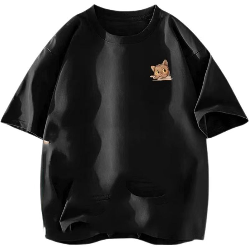 2026 แฟชั่น 2026 แขนสั้นเสื้อยืดผู้ชายผู้หญิงสไตล์เดียวกันฤดูร้อนอินเทรนด์พิมพ์รอบคอแขนสั้นคู่หลวมสบ