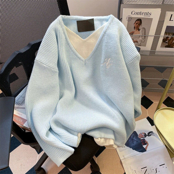 sculptor sweater สเวตเตอร์ sweater set ชุดฤดูใบไม้ร่วงสำหรับผู้หญิง สองชิ้น ออกแบบตามสไตล์เกาหลี มีเ