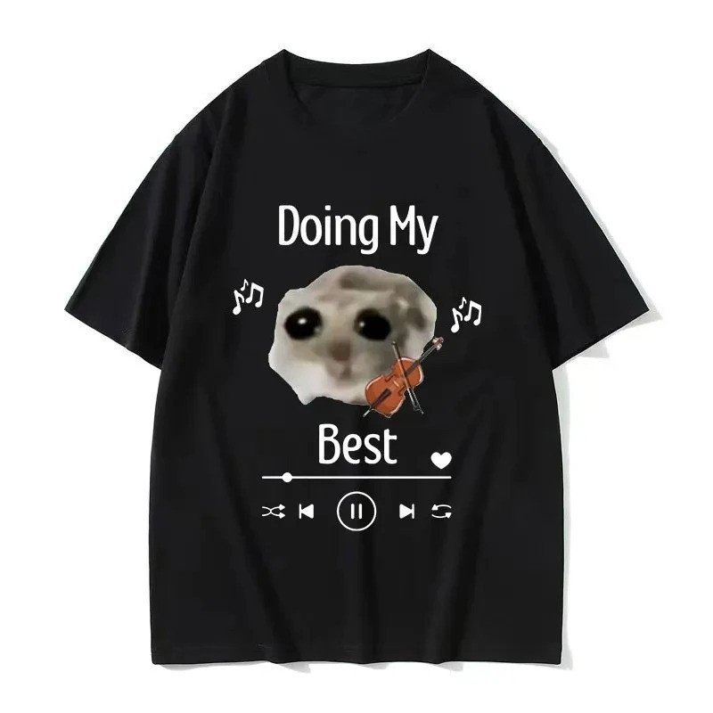 Sad Hamster Doing My Best ตลก Meme เสื้อยืด Sad หนูแฮมสเตอร์ไวโอลินเสื้อผ้าน่ารักเสื้อยืดผู้หญิง Cas