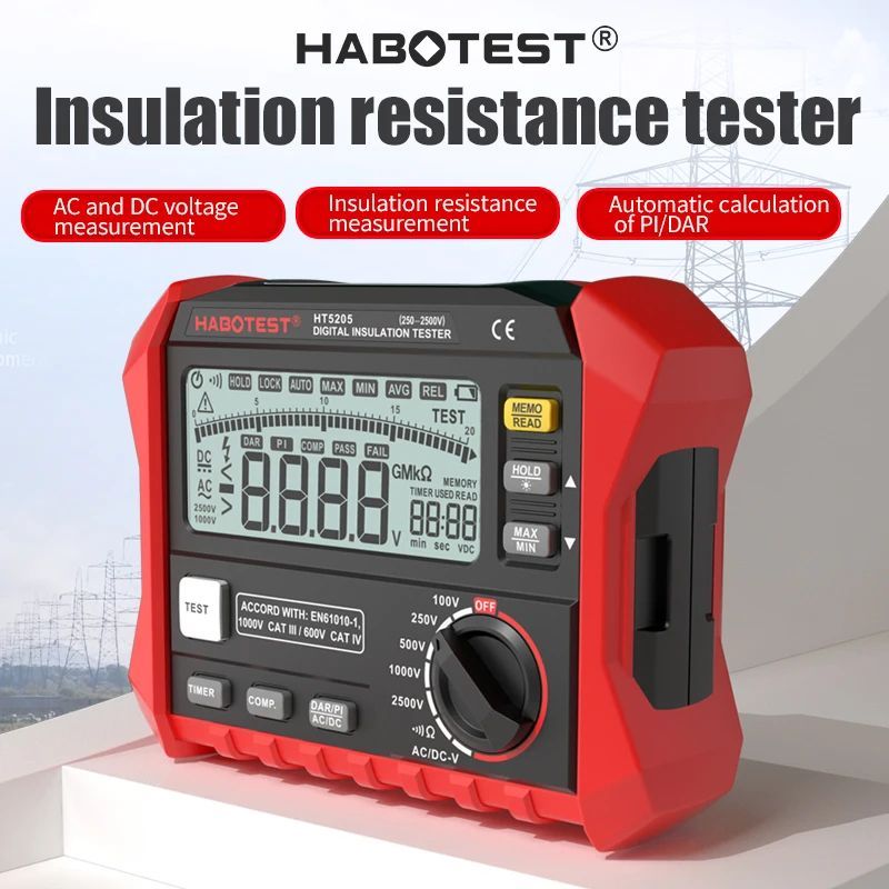 HABOTEST HT5203/HT5205 1000V 0-100GΩ เครื่องทดสอบความต้านทานฉนวน Earth Ground Resistance Tester Digi