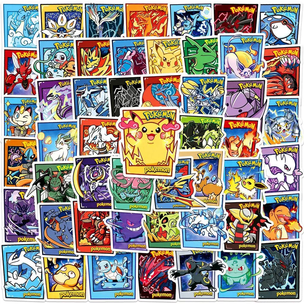 สติ๊กเกอร์สไตล์การ์ดโปเกมอนการ์ตูนน่ารัก 50 ชิ้น - สติ๊กเกอร์กันน้ําสําหรับงานฝีมือ Journal Decor & Doodle