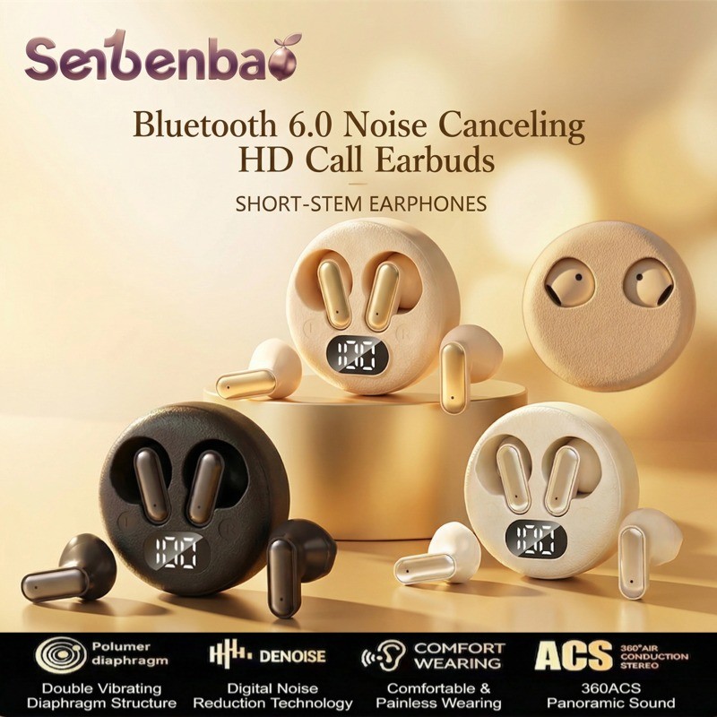 Senbenbao S19 หูฟังบลูทูธด้ามสั้นหน้ายิ้ม,ไฟฟ้า,ไฮไฟสเตอริโอ,แบตเตอรี่ LED,IPX5,หูฟัง ENC ราคาถูก Shopee Lazada