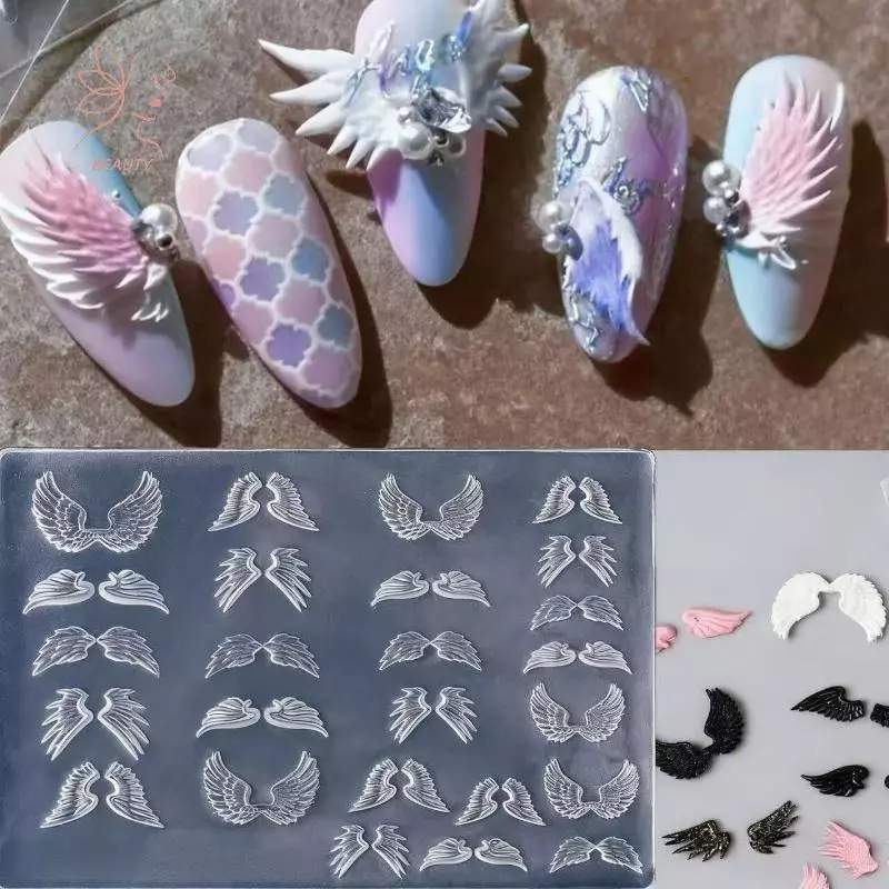 [maybeauty] แม่พิมพ์เล็บปีกนางฟ้า 3 มิติแม่แบบขนนกซิลิโคนนํากลับมาใช้ใหม่สําหรับบ้านหรือโครงการทําเล็บร้าน {TH}