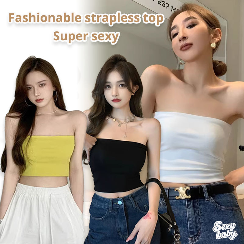 🩷sexy baby🩷สีพื้น เสื้อเกาะอก สไตล์ลำลอง แขนกุด มีหลากหลายสีให้เลือก ไอเท็มที่สาวเซ็กซี่ต้องมี ส่งไวจากไทย