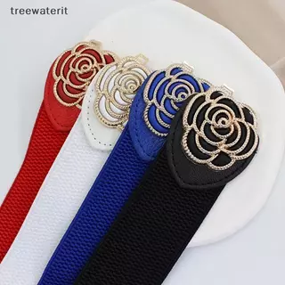 เข็มขัดเอวยางยืดสีน้ำเงินแบบเรโทร มีลวดลายดอกไม้ ใช้ได้กับชุด party และการแต่งตัวทั่วไป