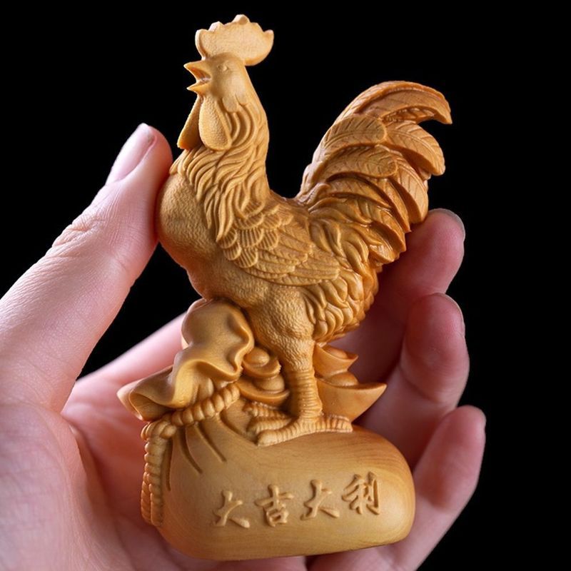 Zodiac สัตว์ไม้เนื้อแข็ง Lucky Handle Zodiac ไก่หัตถกรรม Good Fortune Zodiac เครื่องประดับ