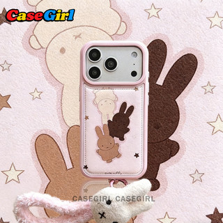 เคส iPhone 15 11 XR 17 13 16 12 14 Pro Max 16 14 15 Plus 11 16 13 15 12 Pro ลายกระต่ายสามสี หนังสีชมพู น่ารัก อินส์