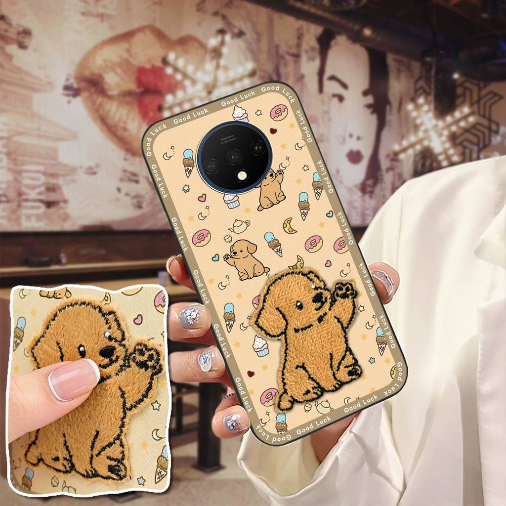 การ์ตูน 3D เคสโทรศัพท์สําหรับ One Plus 7T/1 + 7T สามมิติ Plush ผ้า Patch ซิลิโคนกันกระแทกทนทานปกหลัง